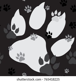 Paw print seamless. Traces of Cat Textile Pattern. Cat footprint seamless pattern. 
