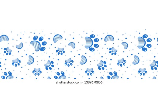 Paw print seamless vector border pattern 