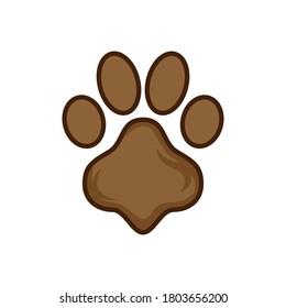 Paw print set. Paw foot trail print of animal. brown color flat icon