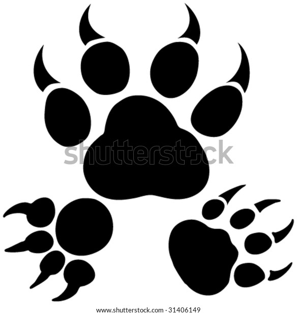 Paw Print Set Group Black White Animals Wildlife Illustrations