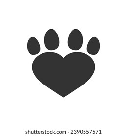 Paw print in the shape of a heart. Vector drawing.