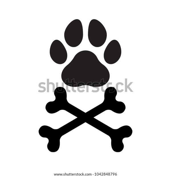 Paw Print Silhouette Crossed Bones Isolated Stock Vector (Royalty Free ...