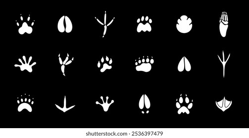 Paw print silhouette. Isolated paw print on black background
