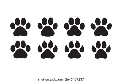 Paw Print Silhouettes Sticker Set Flat Vector Icons
