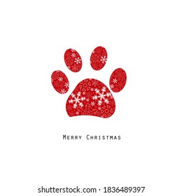 
Paw print with snowflakes. Merry Christmas greeting card vector background