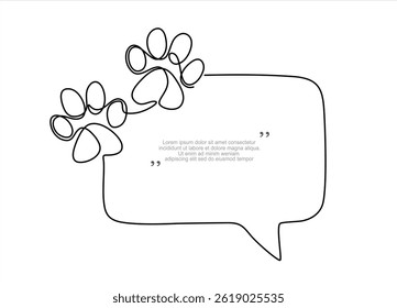 Paw Print  and speech bubble. Trendy line art vector on a white background. Vector illustration.	Editable stroke