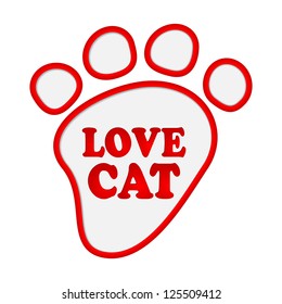 Paw print stickers with text love cat. Vector illustration