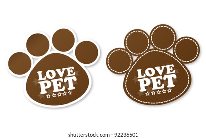 Paw print stickers with text love pet and stars