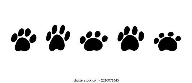 Impresión de trazo. Rastreo de animal. Huella de gato, perro, mijo, león, tigre, oso. Ilustración de icono negro vectorial en un fondo blanco.