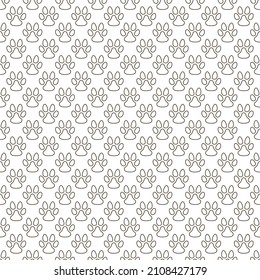 Paw Print Vector Backround. Animal Footprint Seamless Pattern in outline style