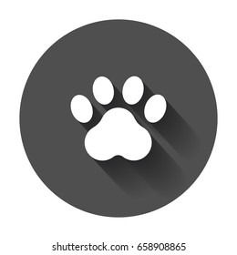 Paw print vector icon. Dog or cat pawprint illustration. Animal silhouette with long shadow.