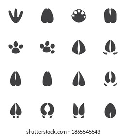 Paw print vector icons set, modern solid symbol collection, filled style pictogram pack. Signs, logo illustration. Set includes icons as animals footprints, penguin paw print, buffalo hoof, moose, elk