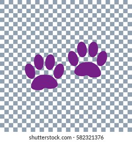 Paw print vector on transparent background. Violet icon