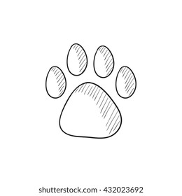 Paw Print Vector Sketch Icon Isolated On Background. Hand Drawn Paw Print Icon. Paw Print Sketch Icon For Infographic, Website Or App.