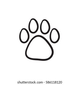 Paw Print Vector Sketch Icon Isolated On Background. Hand Drawn Paw Print Icon. Paw Print Sketch Icon For Infographic, Website Or App.