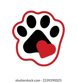 Paw print vet logo design com coração vermelho 