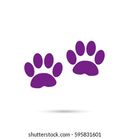 Paw Print. Violet icon and gray shadow 