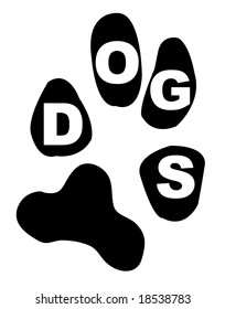 paw print with the word dogs inside the pads of the print