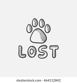 Paw print with word lost sketch icon set for web, mobile and infographics. Hand drawn vector isolated icon.