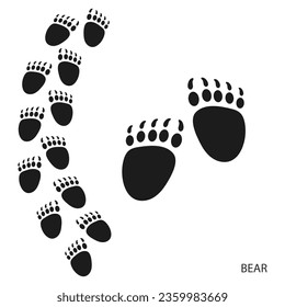Paw prints, animal tracks, bear footprints pattern. Icon and track of footprints. Black silhouette. Vector