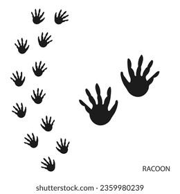 Paw prints, animal tracks, racoon footprints pattern. Icon and track of footprints. Black silhouette. Vector