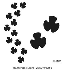 Paw prints, animal tracks, rhino footprints template. Icon and track of footprints. Black silhouette. Vector