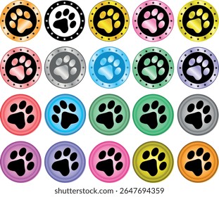 Paw Prints Background. Cute pets and Dogs pets paw print isolated on white background.