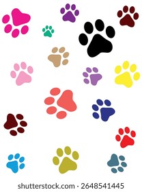 Paw Prints Background. Cute pets and Dogs pets paw print isolated on white background.