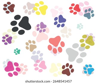 Paw Prints Background. Cute pets and Dogs pets paw print isolated on white background.