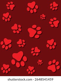 Paw Prints Background. Cute pets and Dogs pets paw print isolated on white background.