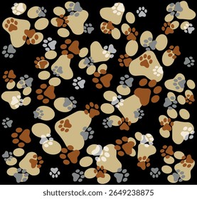 Paw Prints Background. Cute pets and Dogs pets paw print isolated on white background.
