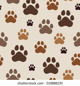 Paw prints background. Seamless pattern with animal traces. Vector