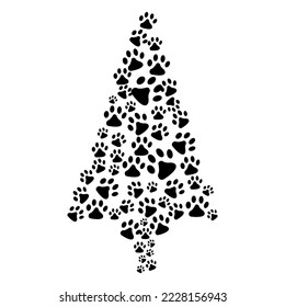 paw prints Christmas tree, paw tree vector design