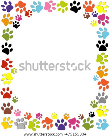 Paw prints colorful frame vector illustration