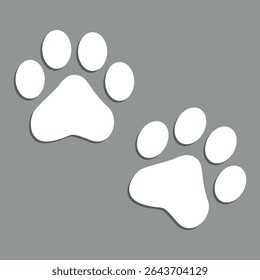 Paw Prints. Cute pets and Dogs pets paw print isolated on white background. Animal paw prints.