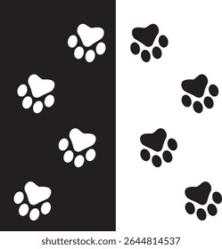 Paw Prints. Cute pets and Dogs pets paw print isolated on white background. Animal Dog paw prints.