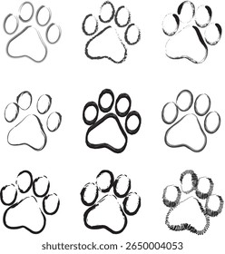 Paw Prints. Cute pets and Dogs pets paw print isolated on white background. Animal paw prints.