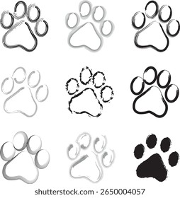 Paw Prints. Cute pets and Dogs pets paw print isolated on white background. Animal paw prints.