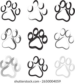 Paw Prints. Cute pets and Dogs pets paw print isolated on white background. Animal paw prints.