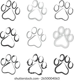 Paw Prints. Cute pets and Dogs pets paw print isolated on white background. Animal paw prints.