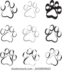 Paw Prints. Cute pets and Dogs pets paw print isolated on white background. Animal paw prints.