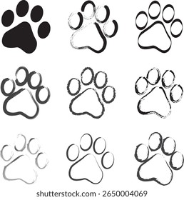 Paw Prints. Cute pets and Dogs pets paw print isolated on white background. Animal paw prints.