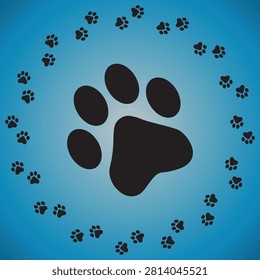 Paw Prints. Cute pets and Dogs pets paw print isolated on white background. Animal paw prints