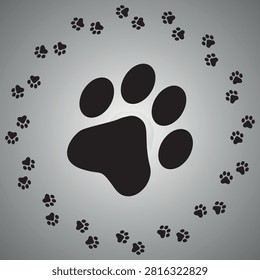Paw Prints. Cute pets and Dogs pets paw print isolated on white background. Animal paw prints
