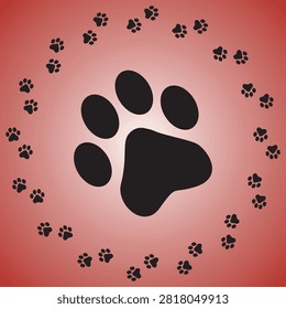 Paw Prints. Cute pets and Dogs pets paw print isolated on white background. Animal paw prints
