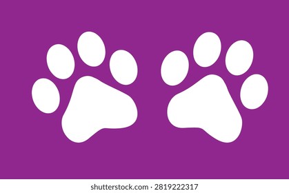Paw Prints. Cute pets and Dogs pets paw print isolated on white background. Animal paw prints