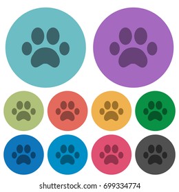 Paw prints darker flat icons on color round background