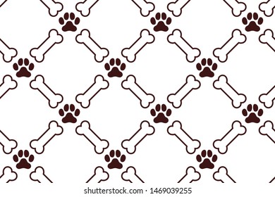 Paw Prints & Dog Bone Pattern. Vector Illustration
