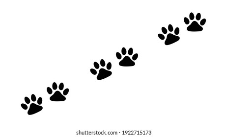 Paw prints of dog isolated on white, Black footprints of dogs - vector illustration