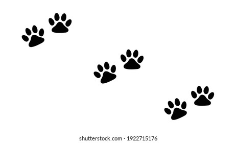 Paw prints of dog isolated on white, Black footprints of dogs - vector illustration